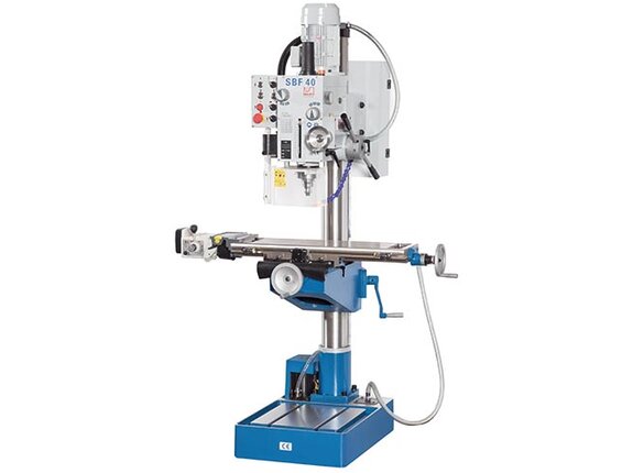 SBF 40 TV 1000 - Universal milling/drilling machine with automated drilling feed, compound sliding table with driven X axis and swiveling gear head